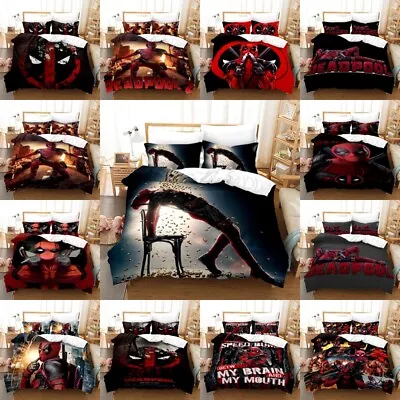 3D Marvel Deadpool Quilt Duvet Cover Bedding Set Pillowcase Double Queen Gift AU • $27.68