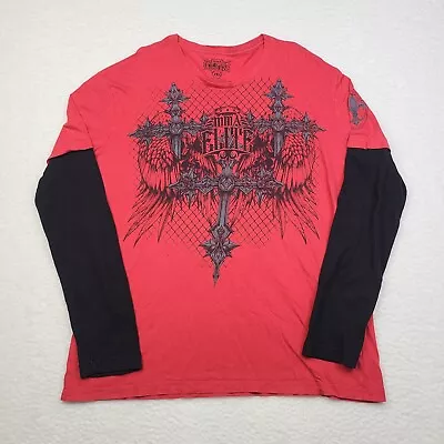 MMA Elite Vtg Cyber Y2K Long Sleeve Thermal 2XL Affliction Style Triple Cross • $31.99