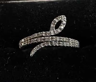 9ct White Gold & Lab Created Diamond Snake Ring Size L • £150