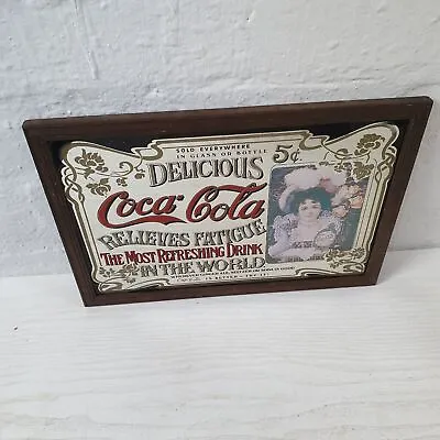 Vintage Coca Cola  Pub Mirror Sign With Wooden Frame Bar Advert O23 • £26.99