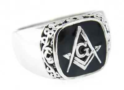 Rhodium Silver Plated Mens Masonic Ring Sizes 7-14  Warranty • $17.49