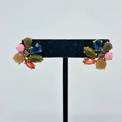 J. Crew Earrings Crystal Orange Pink Blue Gold Tone Stud .75  Pierced Ear • $19.95