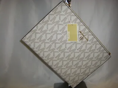 Michael Kors Zip Clutch Wristlet Bag Vanilla MK Logo & Gold Logo New Sealed • $69.99