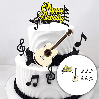 £9.15 • Buy 4 Sets Rock Star Happy Birthday Cake Topper Music Notes Cupcake Decoration Cake