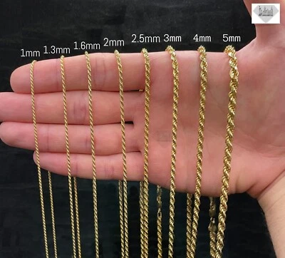 14K Gold Plated Sterling Silver Rope Link Chain Necklace 925 Silver Chain UNISEX • $139.99