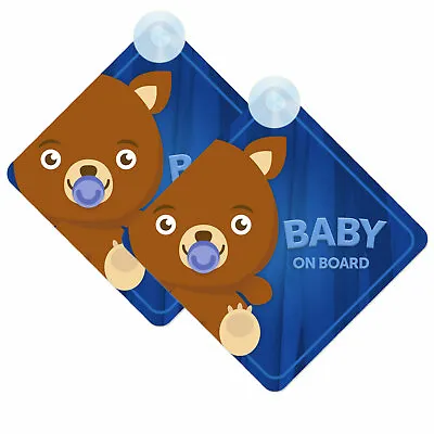 Baby Bear On Board Twin Pack Of Baby On Board Car Signs (2pcs) Boy/Girl Blue • £7.49