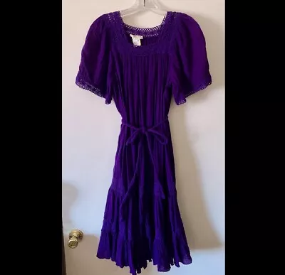 Vintage 70’s CALIFORNIA MISS Gauze Crochet Mexican Style Lounge Day Dress Sz M + • $49.95