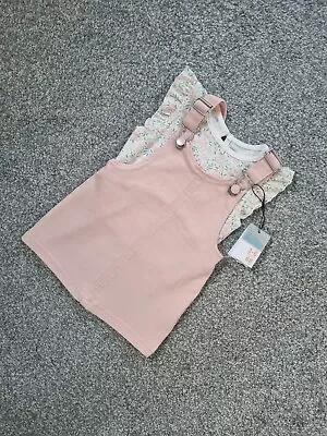 Primark Baby Girls Dress Outfit 3-6 Months Pink Denim Dungaree Floral Vest P • £3.99