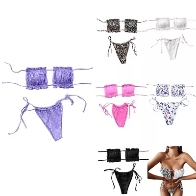 Women Padded Wirefree Bikini Cut Thong Swimwear Ruched Bathing Swimsuit • $24.83