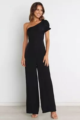 $28 • Buy Petal And Pup Inez Black One Shoulder Dress Jumpsuit - Size 8 / S - RRP $89.95