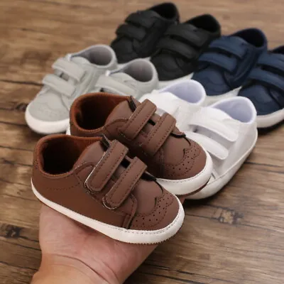 Newborn Baby Boy Soft Pram Shoes Infant Toddler PreWalker Trainers 3 6 9 12 18 M • £4.99