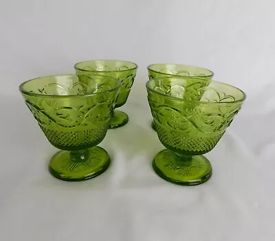 Vintage Set Of 4 Indiana Green Glass Dessert/Sherbet Cup • $25