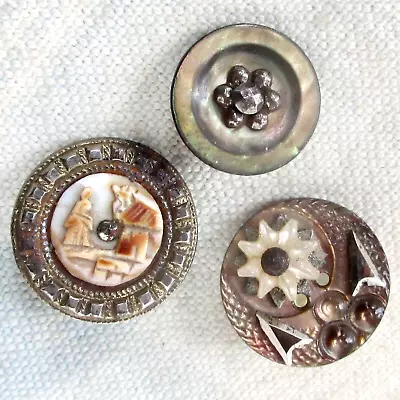 3 Antique Carved Mother Of Pearl Buttons • $5.50