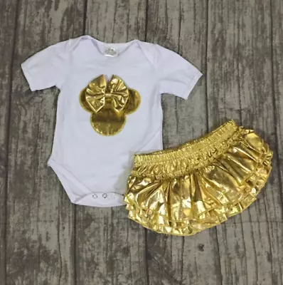 NEW Boutique Minnie Mouse Baby Girls Gold Ruffle Bloomers Outfit  • $11.04