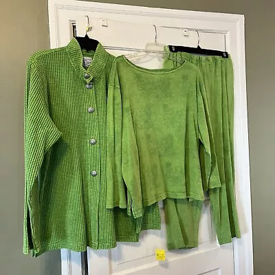 Vtg Michael Leu Two Piece Waffle Fabric Large Green Pant Set Gorgeous! • $18