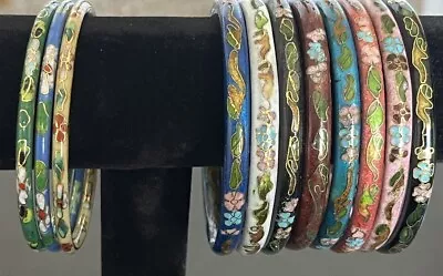 Vintage Cloisonne Enamel Floral Bangle Bracelet Lot Of 11~7.75-8” • $88