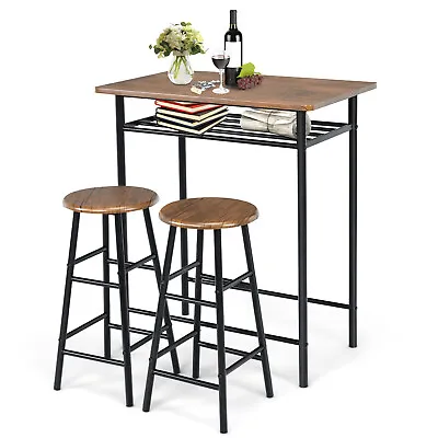 $149.95 • Buy 3 PCS Bar Table Stool Set Dining Table Barstools Kitchen Pub Cafe Desk Chair