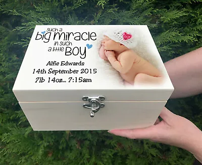 Personalised Wooden Memory Keepsake Box Newborn Baby Present. • £26.99