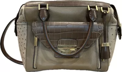 Michael Kors Collection Gia Tan Croc Embossed Leather Flap Top Zip Satchel Bag • $99.99