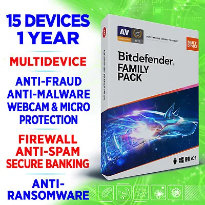 £25 • Buy Bitdefender Family Pack 2023 15 Devices 1 Year (UK/IE) Activation Key Incl VPN