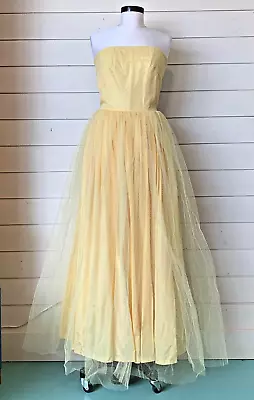 1950 60s VTG Tulle Dress  Strapless Pale Yellow XS-S 32  Bust Ball Gown Prom EXC • $69.99