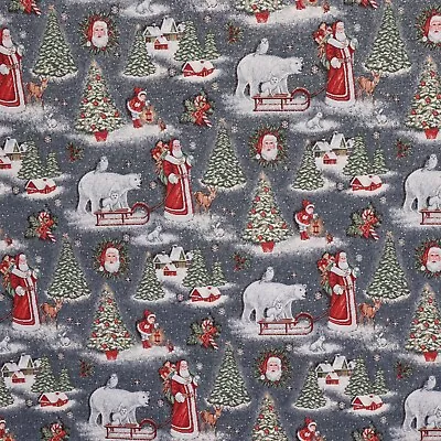 Sleigh Ride Christmas Tapestry Fabric Woven Festive Xmas Santa Furnishings Craft • £1.99