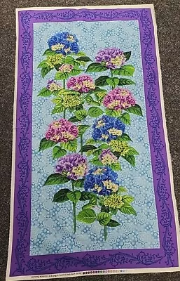 60cm Hydrangea Panel On Blue 100% Premium Quilting Cotton  110cms Wide • £8.90