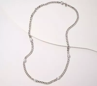 Diamonique Sterling Silver Curb Chain Cubic Zirconia Station Necklace. 18  • $39.99