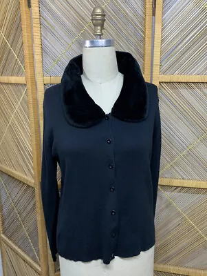 Vintage Sweater Y2K Fur Collar Cardigan Large • $21