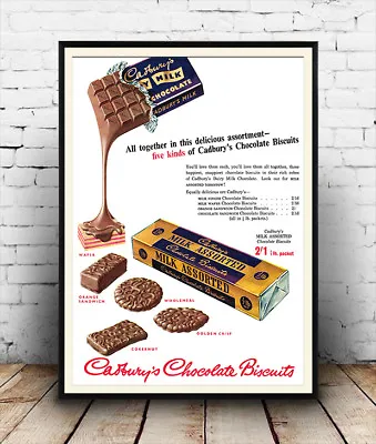 Cadburys Chocolate Biscuits : Vintage Magazine Advert Poster Reproduction. • £5.09