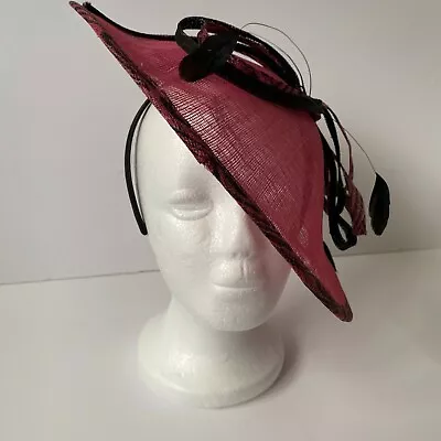 M & S AUTOGRAPH Pink Black Hatinator Headband Hat Fascinator Bow Feather Wedding • £29.99