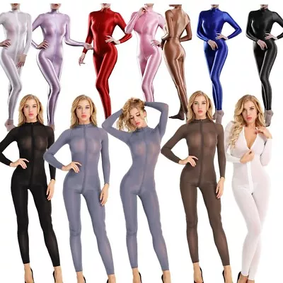 Womens Long Sleeves Shimmery One-piece Shiny Playsuit Jumpsuit Bodysuit Catsuit  • $7.19