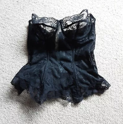 Gossard Black Boned See Through Lace Basque Hook N Eye Fastening  34B Style 775 • £15.99