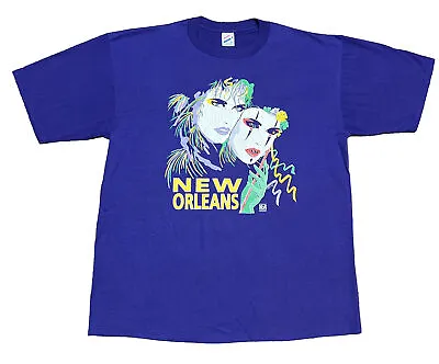 Vintage New Orleans Mardi Gras Purple Graphic T-Shirt Size XL Jerzees USA Made • $13.49