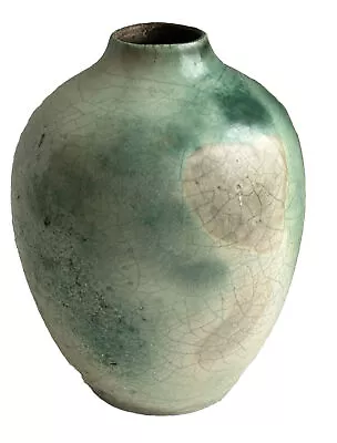 Vintage Studio Art Pottery Raku Crackle Veins Vase By Ahlstrom Signed Green Glaz • $165