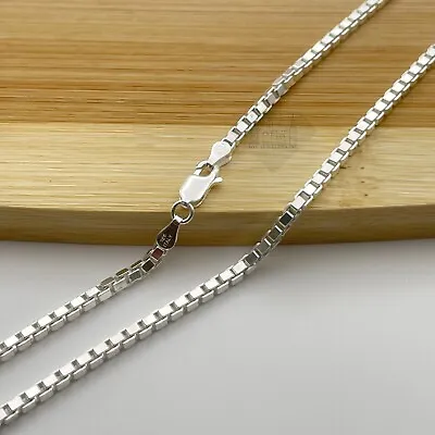 Italian Solid Sterling Silver Box Link Chain Necklace Thick 925 Silver Chain 3MM • $80