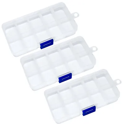 £2.99 • Buy 3x 10 Compartment Small Organiser Storage Plastic Box Craft Nail Art Fuse Beads