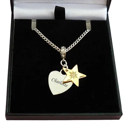 Personalised Necklace With Engraving Silver Heart Gold Star Engraved Gift • $53.08