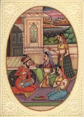 Mughal Indian Empire Miniature Art Handmade Watercolor Mogul Harem Folk Painting • $129.99