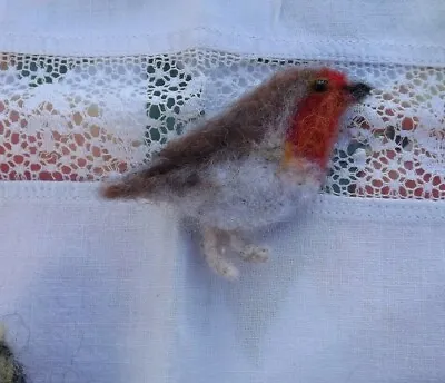 Robin Brooch Needle Felted Gift Robin Redbreast Badge Christmas Stocking Filler • £18