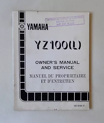 Genuine Yamaha YZ100L YZ100(L) Owner's Manual And Service (1983) • $30