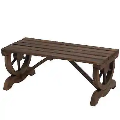 Rustic Wooden Bench Wheel Garden Chair Loveseat Outdoor Park Seat • £85.99