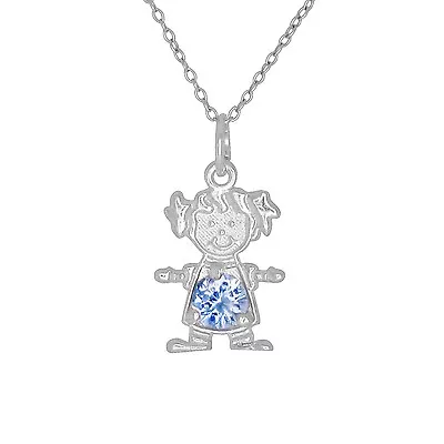 Sterling Silver .925 Happy Baby Girl W/ Birthstones Charm Pendant | Made In USA • $8.99