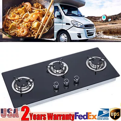 RV Boat Caravan Camper 3 Burners LPG Gas Stove Hob W/ Tempered Glass Durable US • $130.15