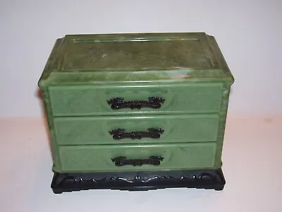 Vintage Oriental Faux Green Jade Ornate Jewelry Box - WOW • $25