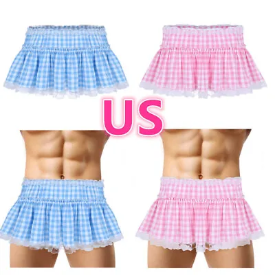 US Men Mini Flared Skirt Sissy Crossdress Frilly Lace Micro Mini Nightclub Party • $9.31