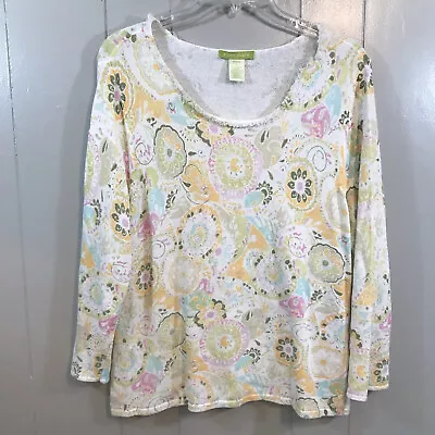 Sigrid Olsen Petite White Multi Paisley Long Sleeve Semi Fitted Casual Top PL • $9.09