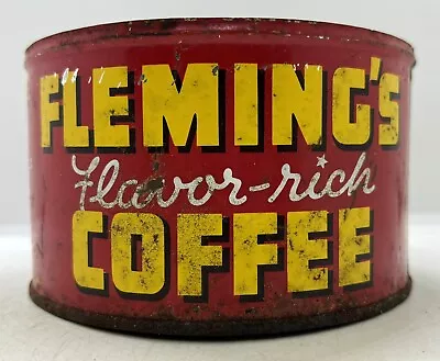 Farmhouse Find Vintage Fleming’s Coffee Kansas City MO. Advertising 1LB. Tin Can • $11.50