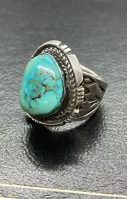 P. Sanchez Native American Signed Turquoise Sterling Silver Ring Size 12 /24.2g • $196.56