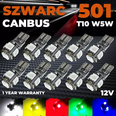 T10 Car Led 501 Side Light Bulbs Error Free Canbus 5 Smd Xenon White W5w Bulb • £8.95